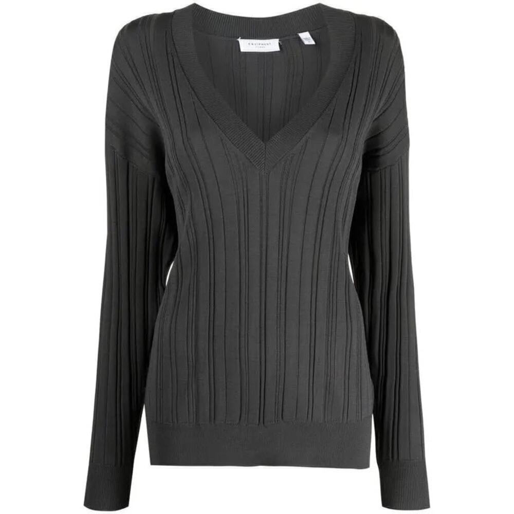 NWT Equipment Aderes V-Neck Jumper Ribbed Long Sleeve Sweater Gray Size Small